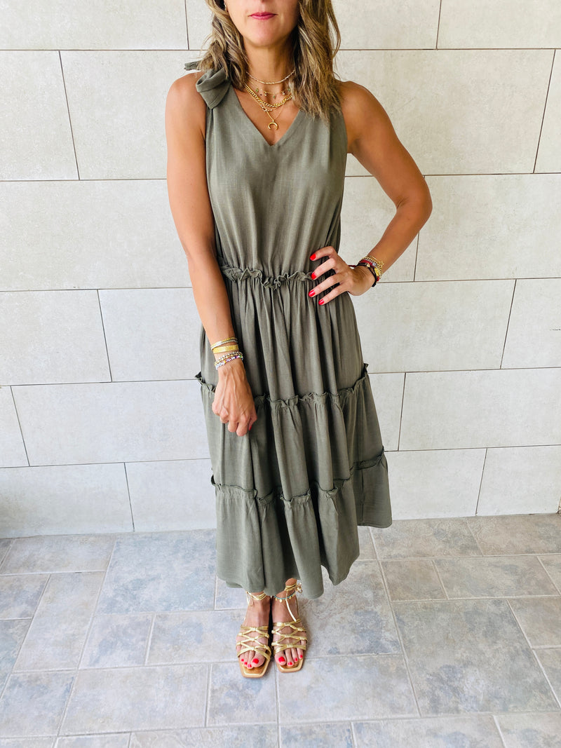 Olive Island Walk Midi Dress