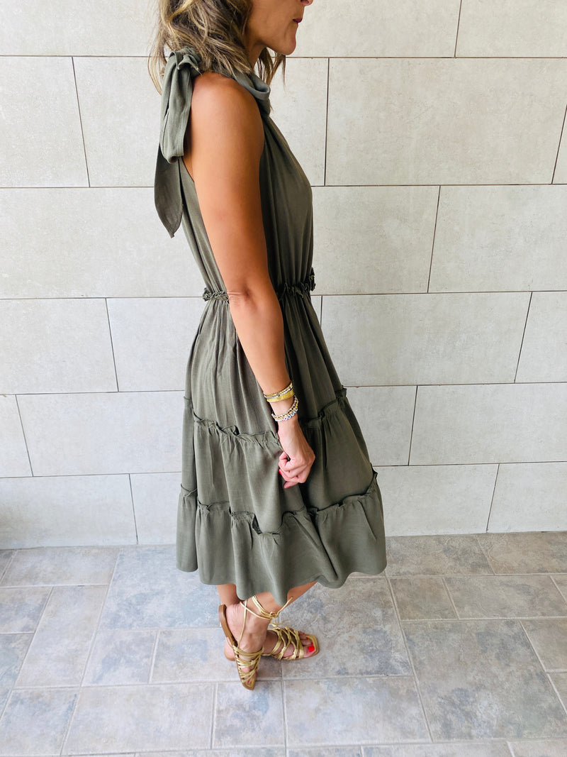 Olive Island Walk Midi Dress