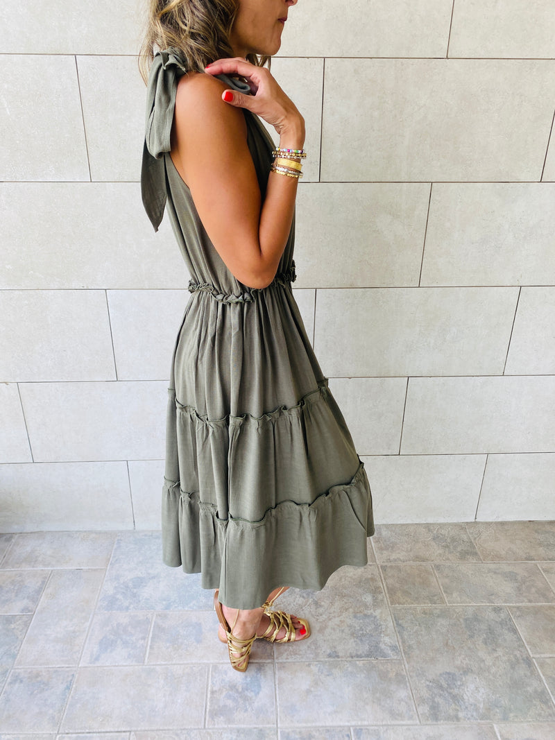 Olive Island Walk Midi Dress