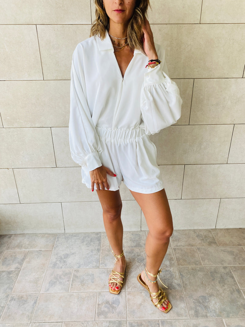 2 Piece White Shorts Set