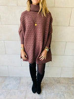 Latte Cable Knit High Neck Poncho