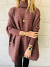 Latte Cable Knit High Neck Poncho