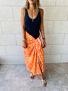 Orange Printed Pareo Wrap Skirt