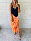 Orange Printed Pareo Wrap Skirt