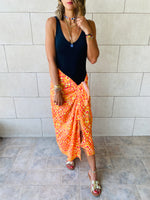 Orange Printed Pareo Wrap Skirt