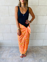 Orange Printed Pareo Wrap Skirt