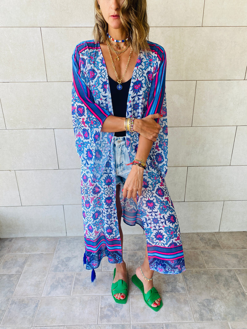 Blue Chiffon Classic Kimono