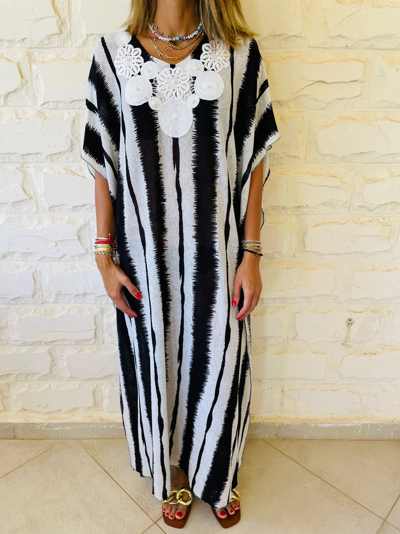 Embellished Monochrome Kaftan
