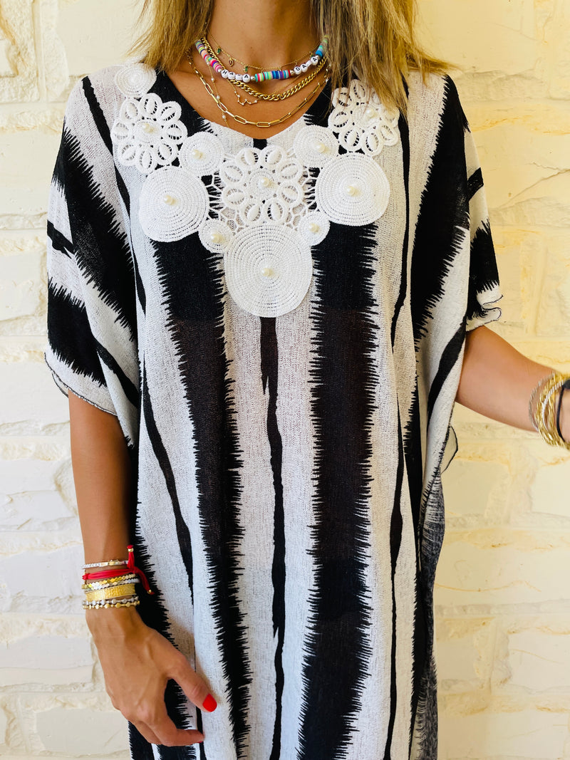 Embellished Monochrome Kaftan