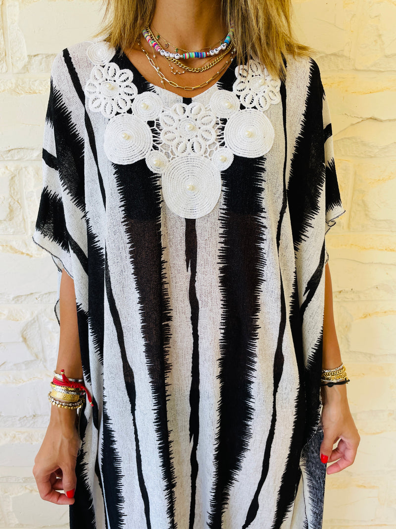 Embellished Monochrome Kaftan