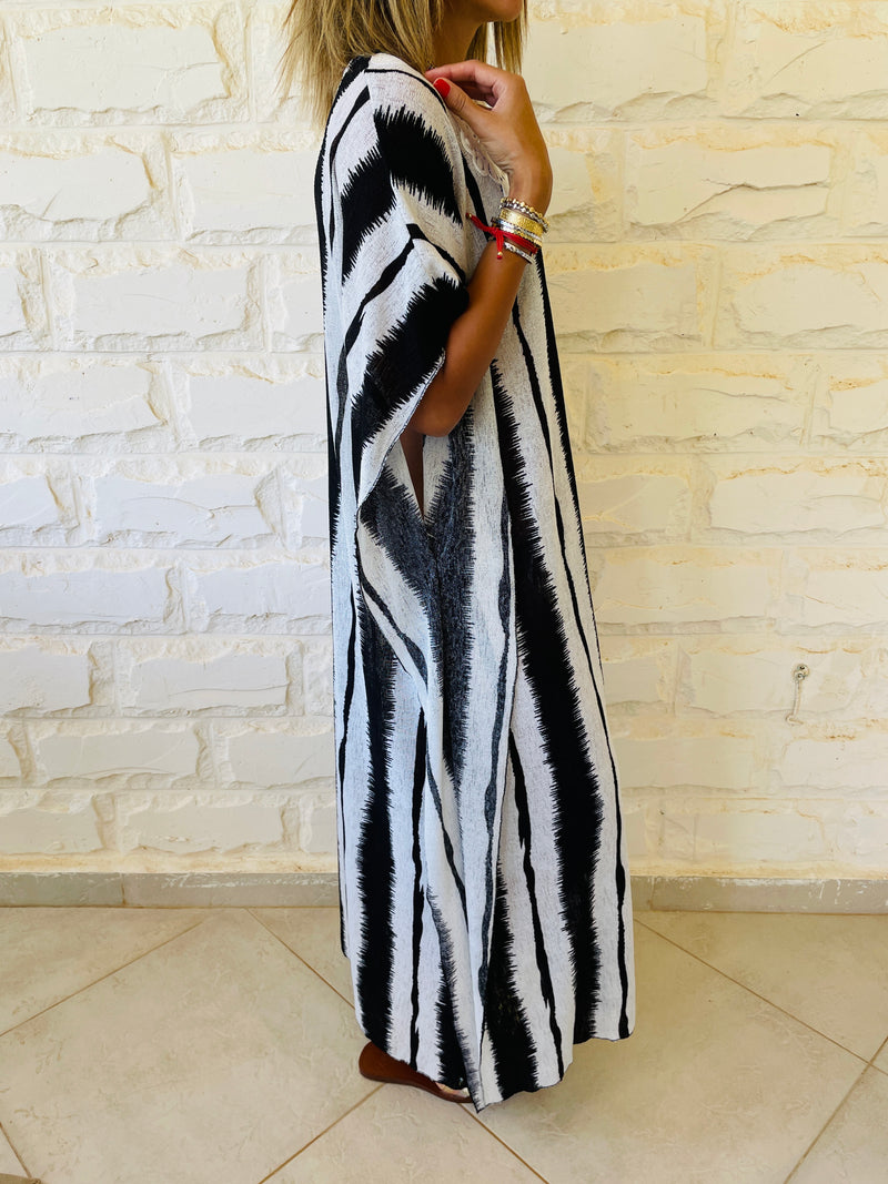 Embellished Monochrome Kaftan