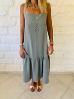 Olive Back Tie Tiered Dress