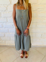 Olive Back Tie Tiered Dress