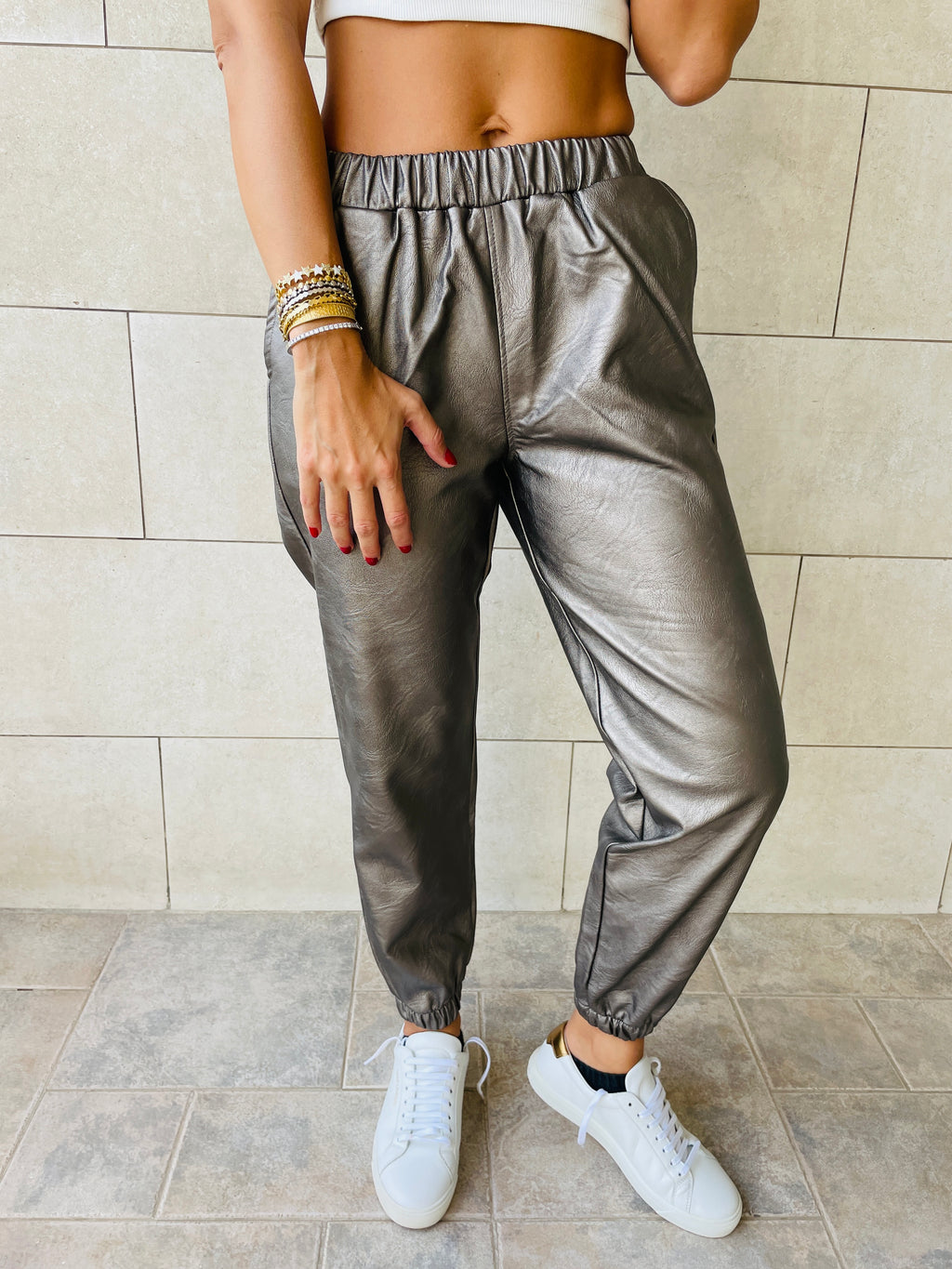 Bronze Leather Jogger