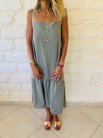 Olive Back Tie Tiered Dress