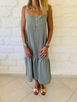 Olive Back Tie Tiered Dress