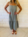 Olive Back Tie Tiered Dress