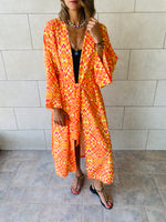 Orange Printed Robe Kimono