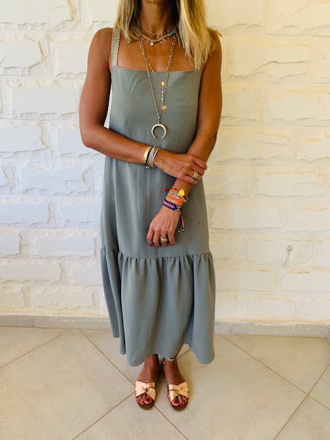 Olive Back Tie Tiered Dress