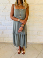 Olive Back Tie Tiered Dress