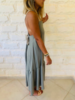Olive Back Tie Tiered Dress