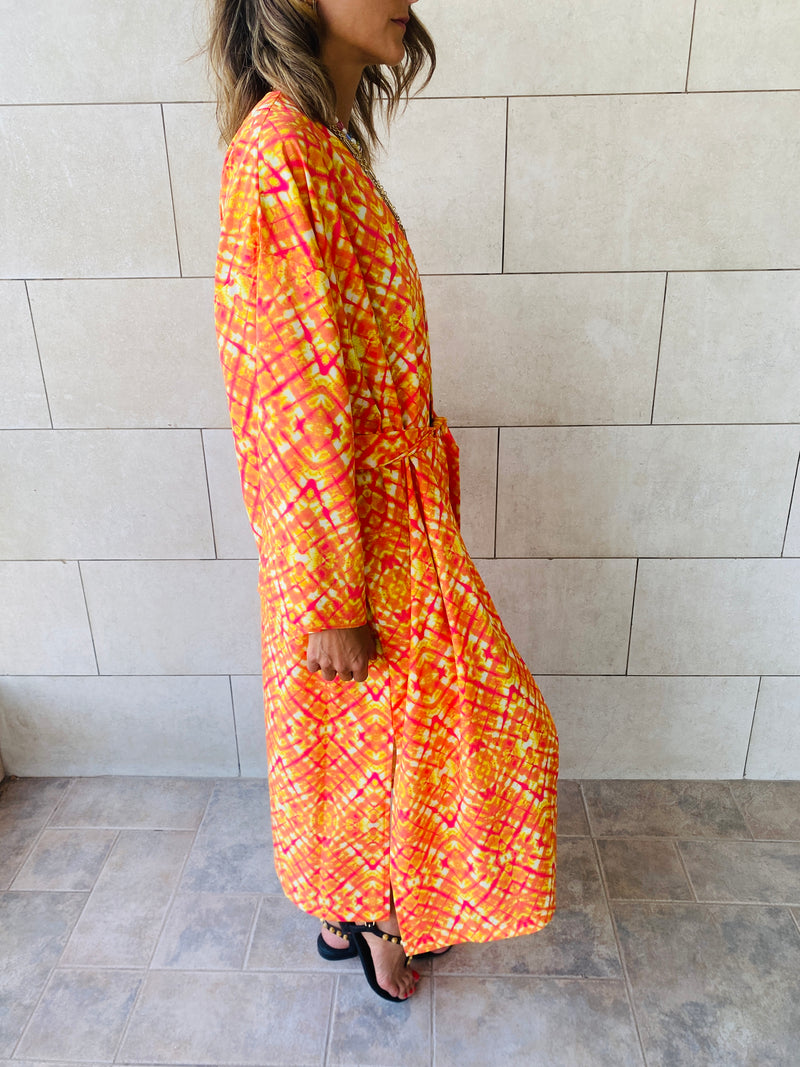 Orange Printed Robe Kimono