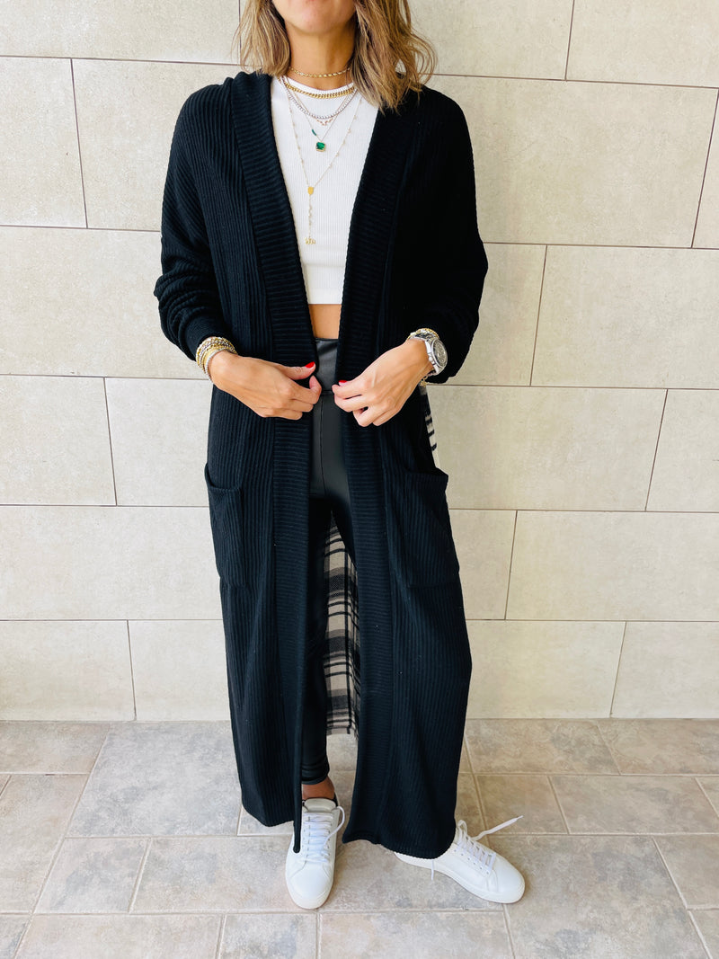 Black Plaid Back Cardigan
