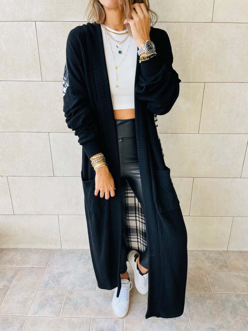 Black Plaid Back Cardigan