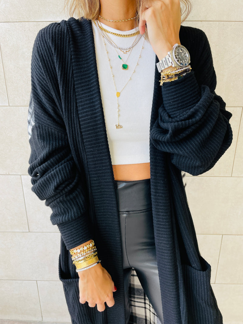 Black Plaid Back Cardigan