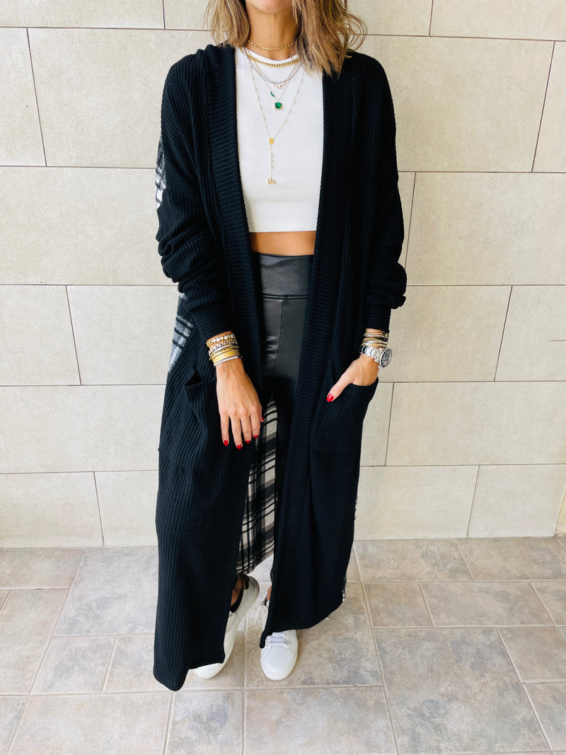 Black Plaid Back Cardigan