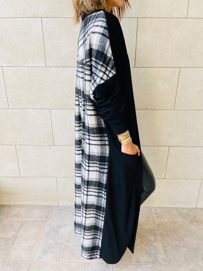 Black Plaid Back Cardigan