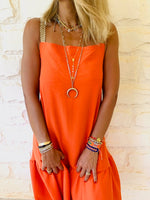 Orange Back Tie Tiered Dress