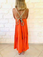 Orange Back Tie Tiered Dress