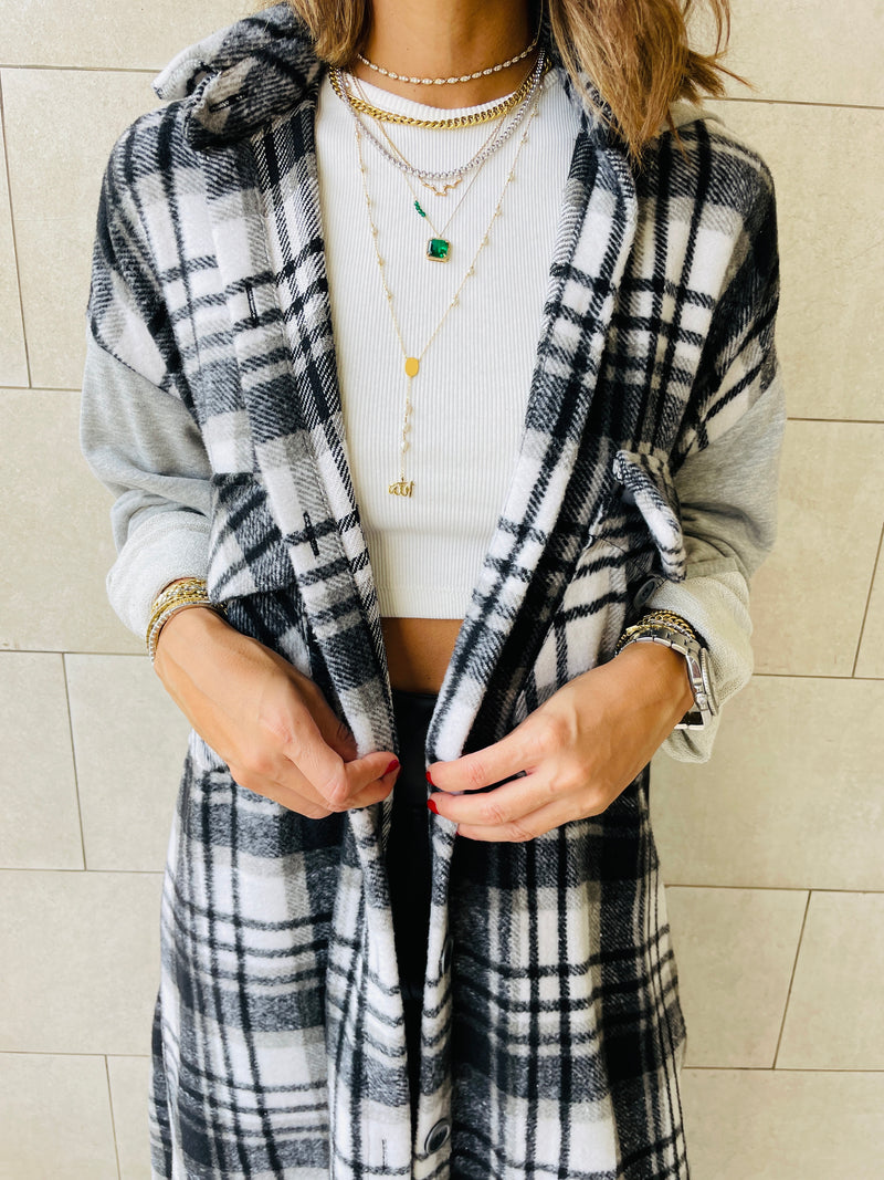 Grey Longline Plaid Overshirt
