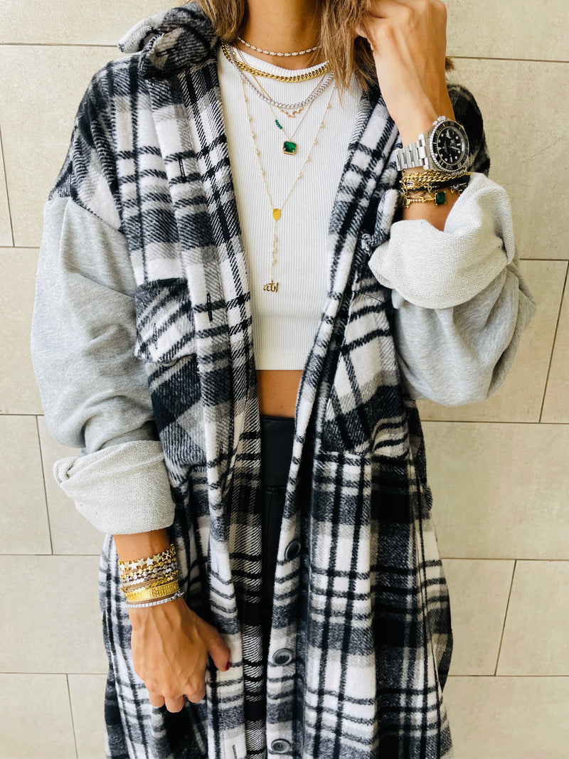 Grey Longline Plaid Overshirt