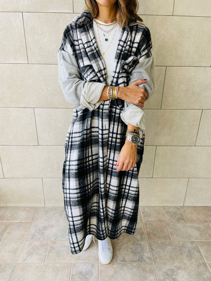 Grey Longline Plaid Overshirt