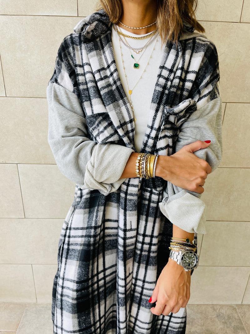 Grey Longline Plaid Overshirt