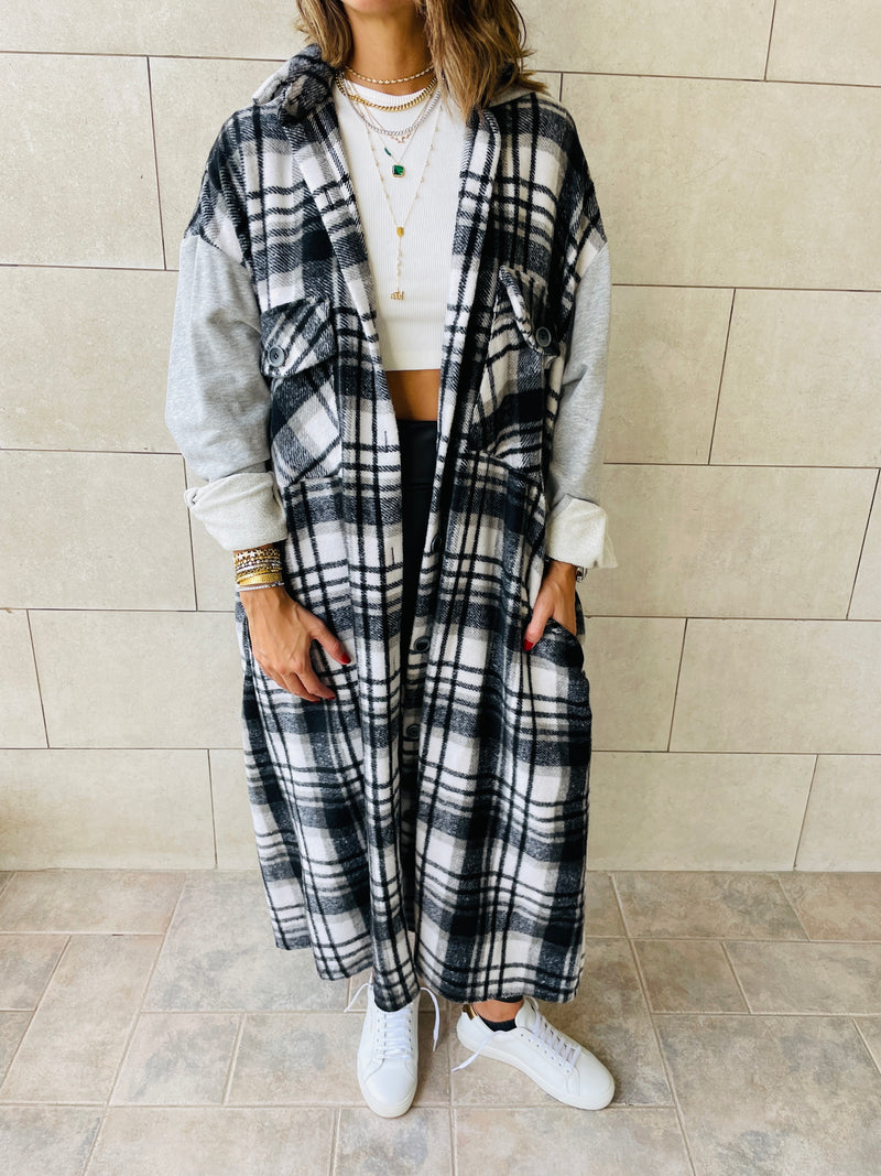 Grey Longline Plaid Overshirt