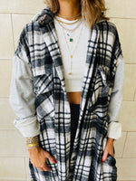 Grey Longline Plaid Overshirt