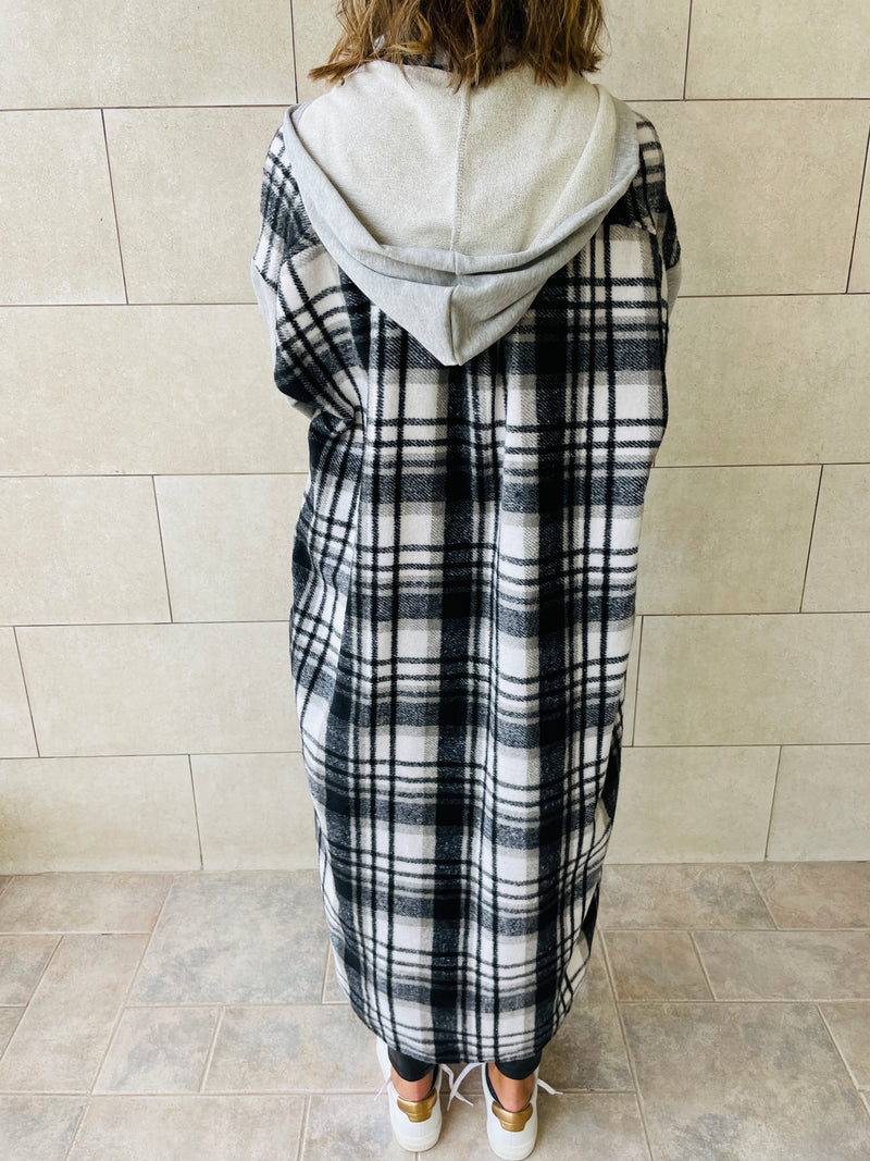 Grey Longline Plaid Overshirt