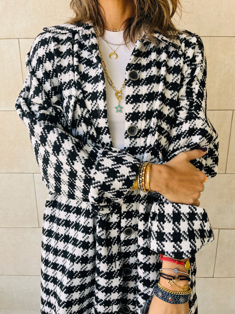 Houndstooth Longline Overshirt