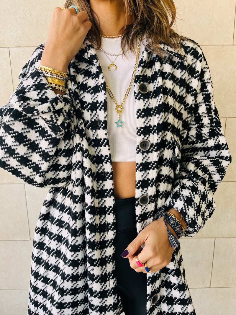 Houndstooth Longline Overshirt
