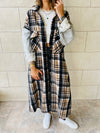 Beige Longline Plaid Overshirt