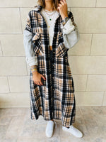 Beige Longline Plaid Overshirt