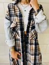 Beige Longline Plaid Overshirt