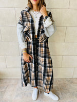 Beige Longline Plaid Overshirt