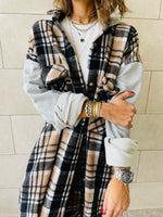Beige Longline Plaid Overshirt