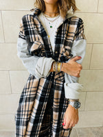 Beige Longline Plaid Overshirt