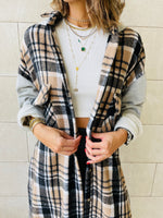 Beige Longline Plaid Overshirt