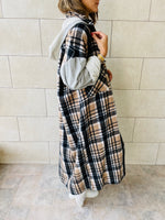 Beige Longline Plaid Overshirt